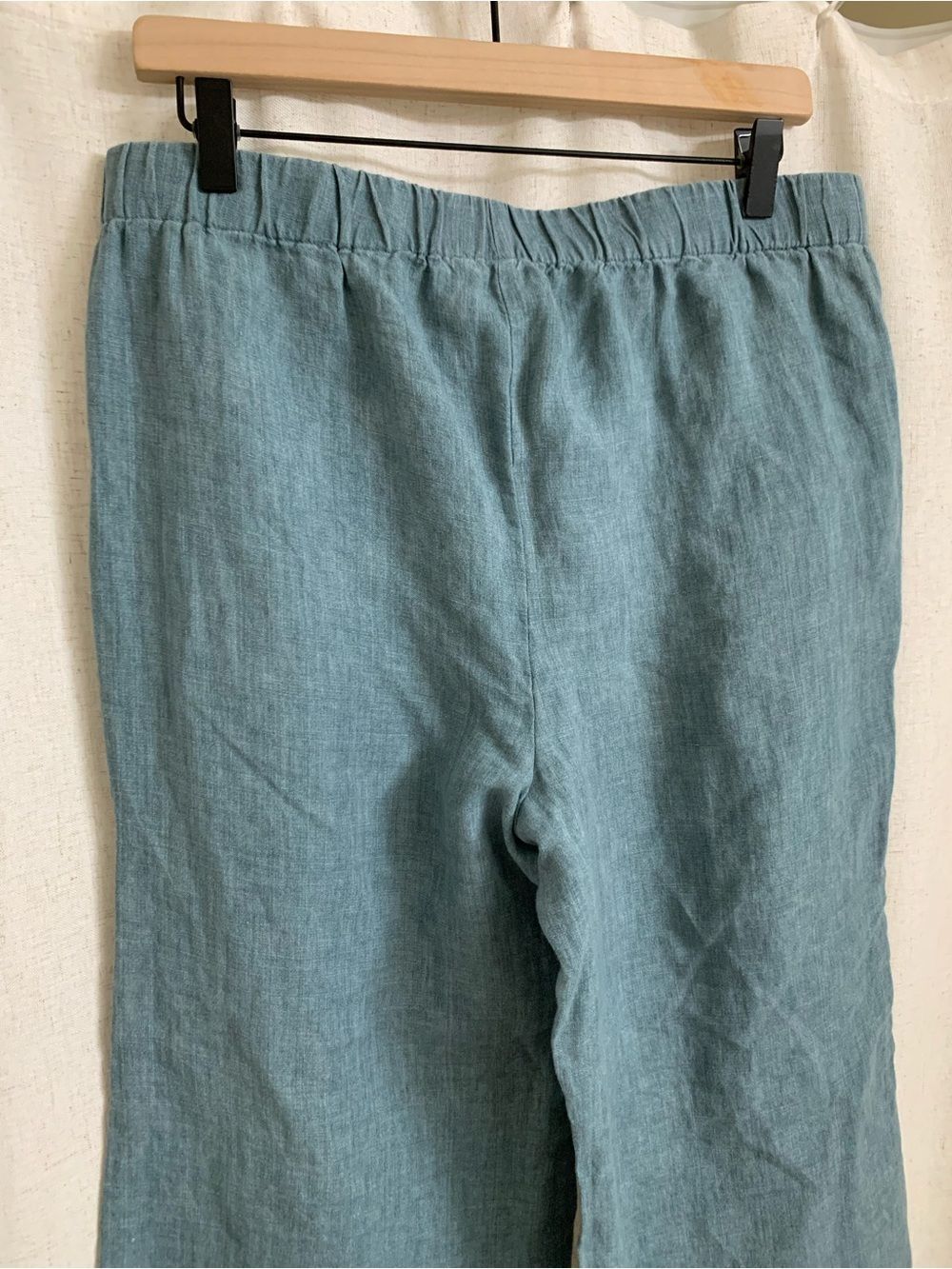 Eileen Fisher 100% Organic Linen Délavé Relaxed Wide-Leg Pants Blue Medium - Picture 10 of 13